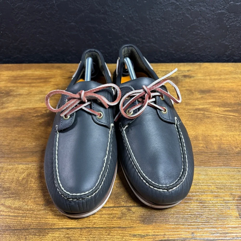 Timberland Classic 2-Eye 74036 Navy Leather Boat Shoes Mens 10.5